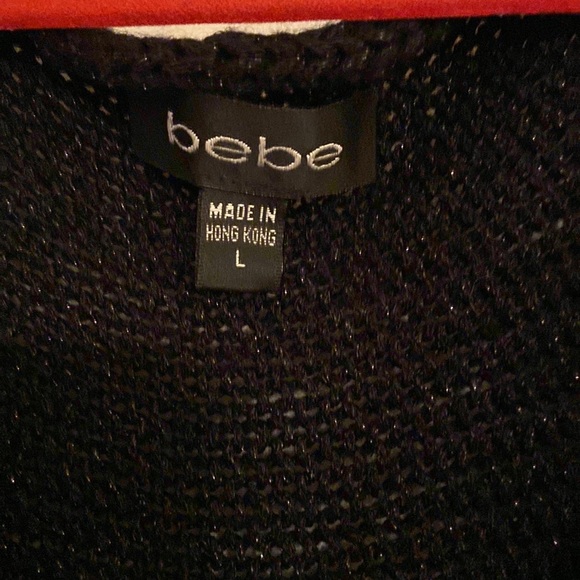 bebe Scope Neck Black & Silver Metallic Surplus LS Sweater Tunic - Picture 2 of 11